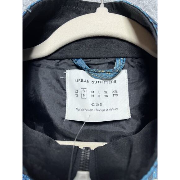 Urban Outfitters Bomber Zip Up Jacket Small Blue Teal Gold Satin Feel‎ Paisley - Picture 4 of 9